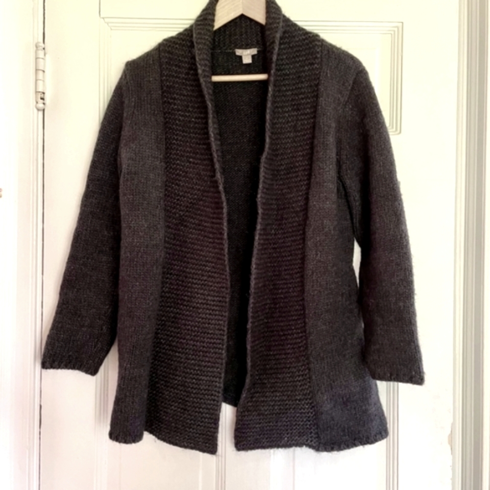 Alpaca Wool Sweater Gray Knit Cardigan J jill Cozy Open Face Chunky Knit Small
